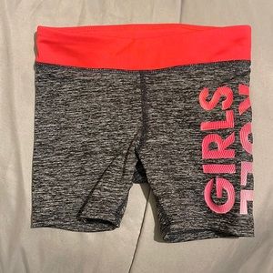 Grey and red shorts with “girls rule” on the side